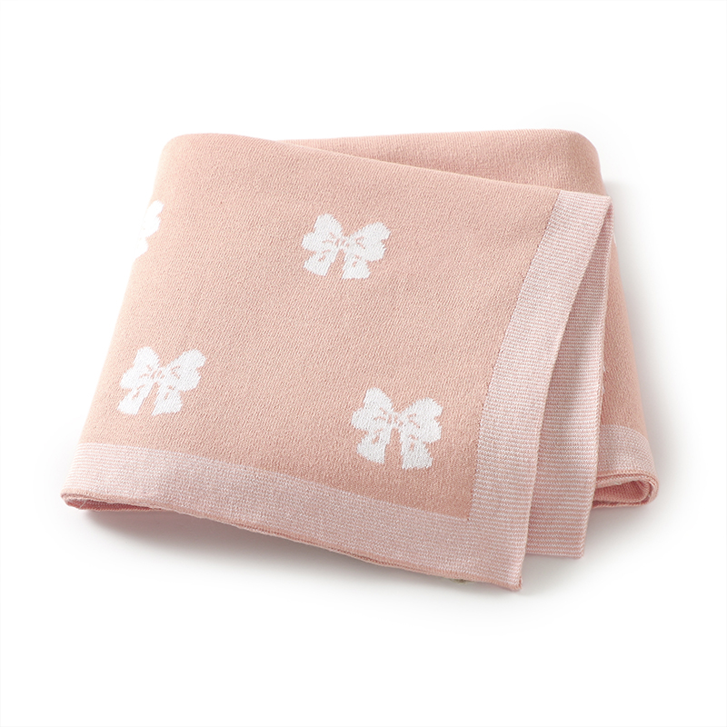 Baby Nursery Boy - Cotton Baby Blanket Knit Cute Bow