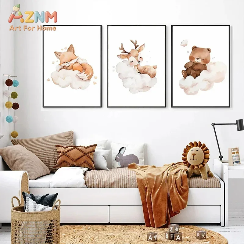 AZNM Watercolor Sleeping Woodl - Baby Nursery Frames ulasan dan harga