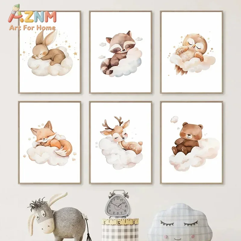 AZNM Watercolor Sleeping Woodl - Baby Nursery Frames ulasan dan harga