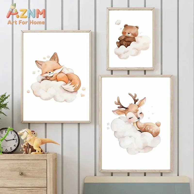 AZNM Watercolor Sleeping Woodl - Baby Nursery Frames ulasan dan harga