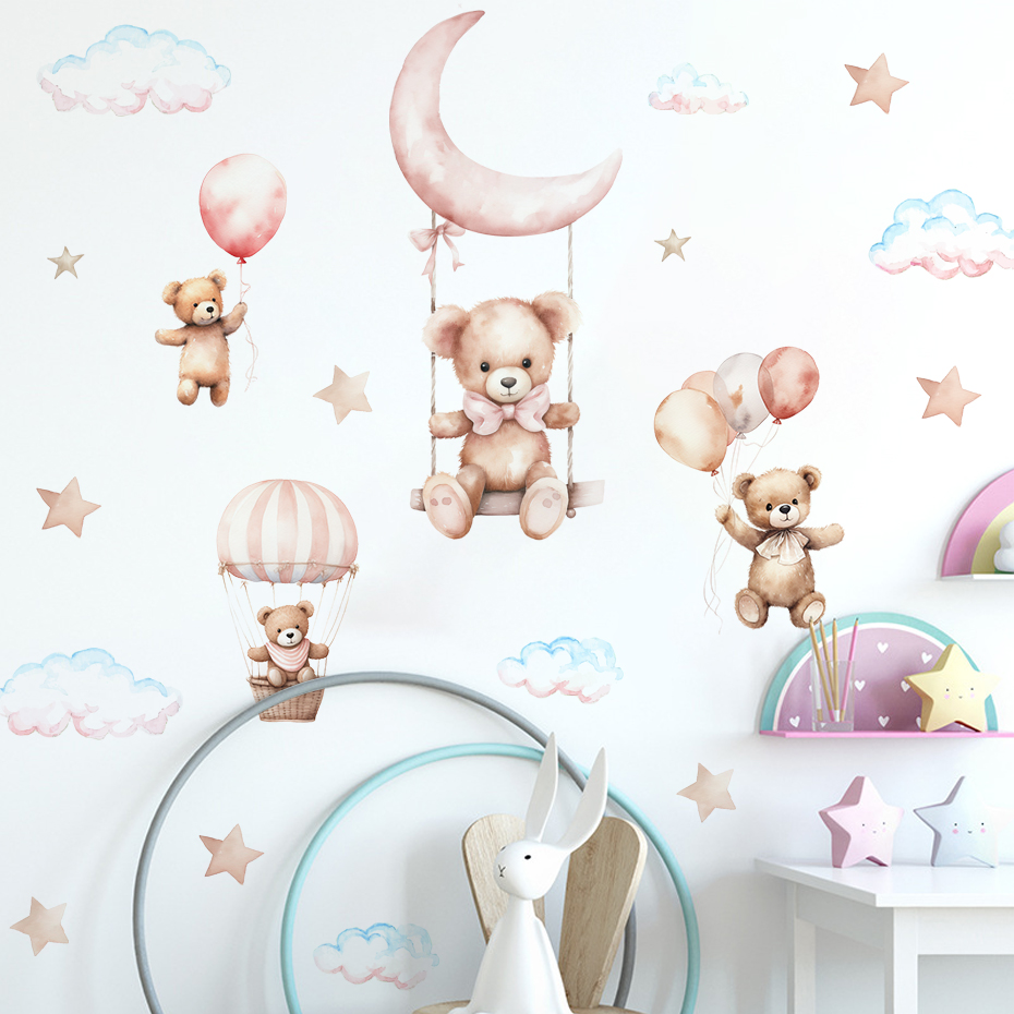 Watercolor Bear Hot Air Balloo - Baby Nursery Boy ulasan dan harga