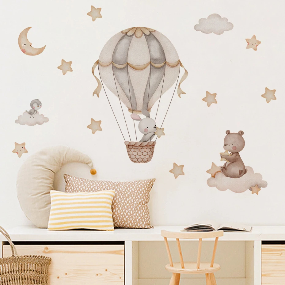 Watercolor Bear Hot Air Balloo - Baby Nursery Boy ulasan dan harga