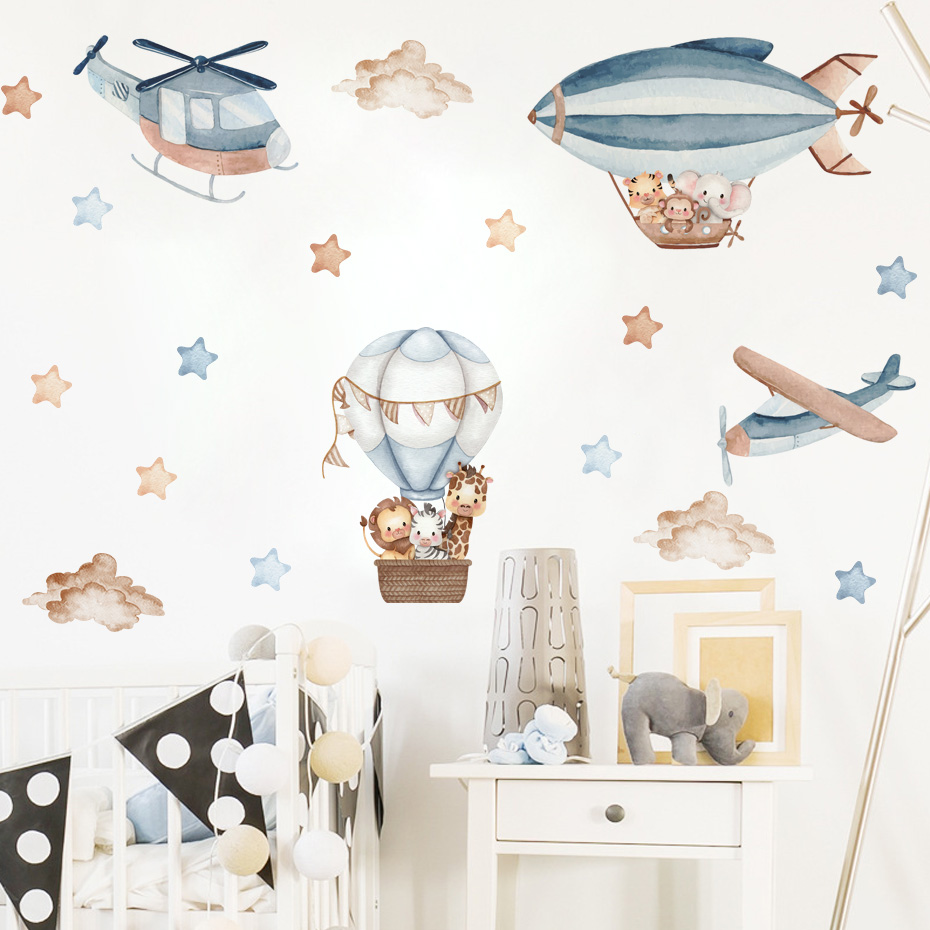Watercolor Animals Hot Air Bal - Baby Nursery Boy ulasan dan harga