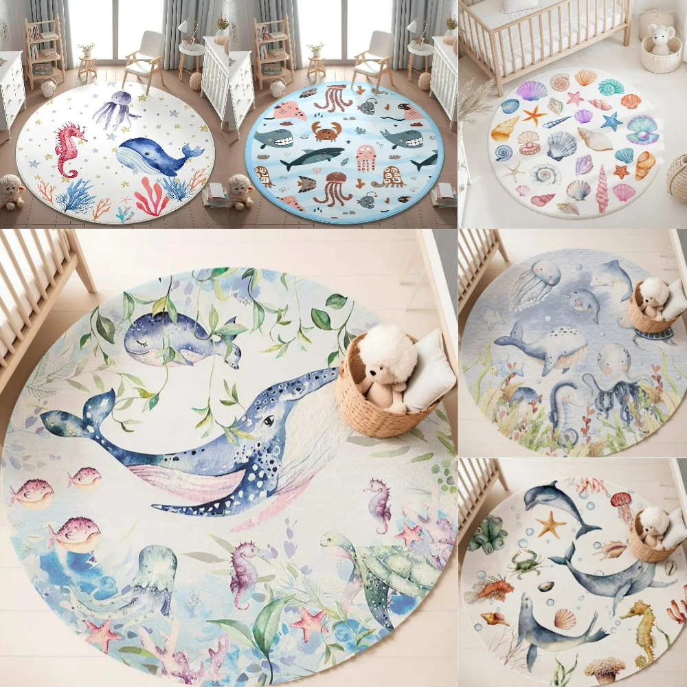 Blue Marine animal Round Carpe - Baby Nursery Decor Girl ulasan dan harga